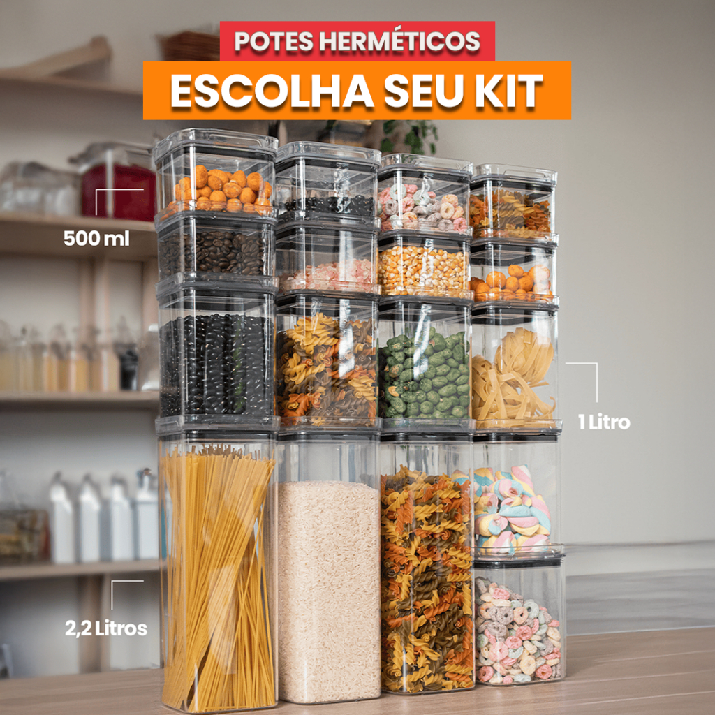 6 Potes Herméticos em Acrílico Cristal  Empilhável, Organizador Porta Mantimentos com Veda...