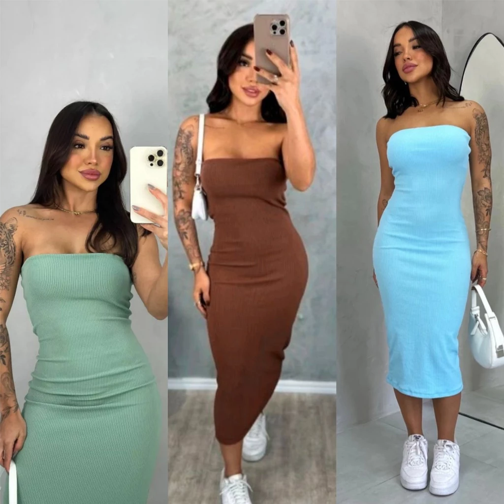 Vestido Tomara que Caia Midi Canelado - Elegância e Conforto em um Único Vestido! TECIDO ANARRUGA! PROMOÇÃO — imagem 1