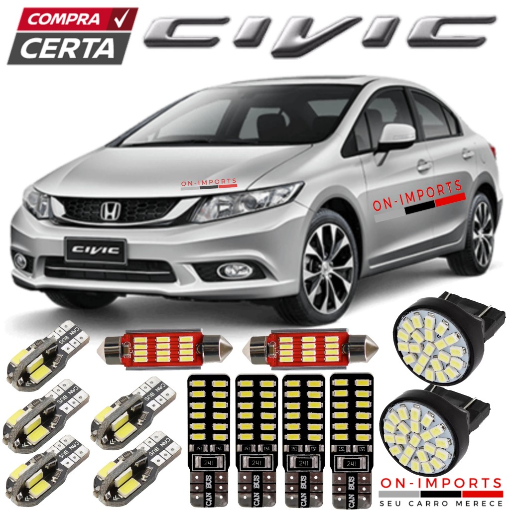 KIT LED PREMIUM CANBUS HONDA NEW CIVIC G9 2012 á 2016 PLACA MEIA LUZ