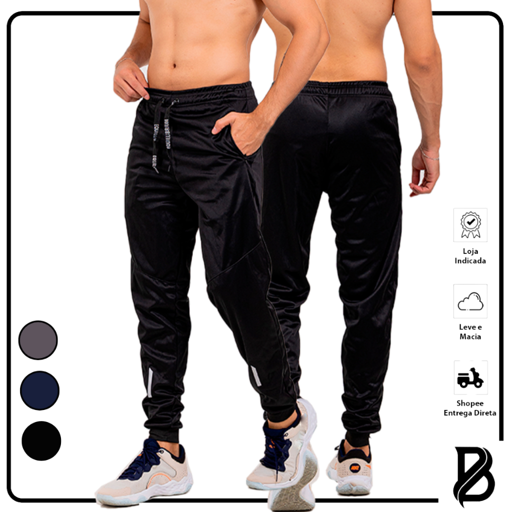 Calça Jogger Dry Fit Masculina Academia Exercício X/ REFLETIVO ZIPER NOS BOLSO em Oferta na Shopee