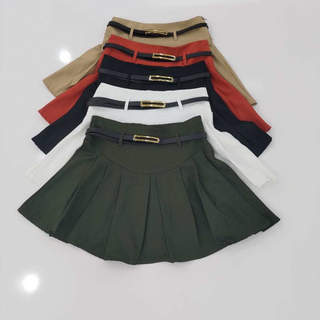 Saia Plissada Femenino Marrent Social Com Cinto E Ziper Verao em Oferta na Shopee