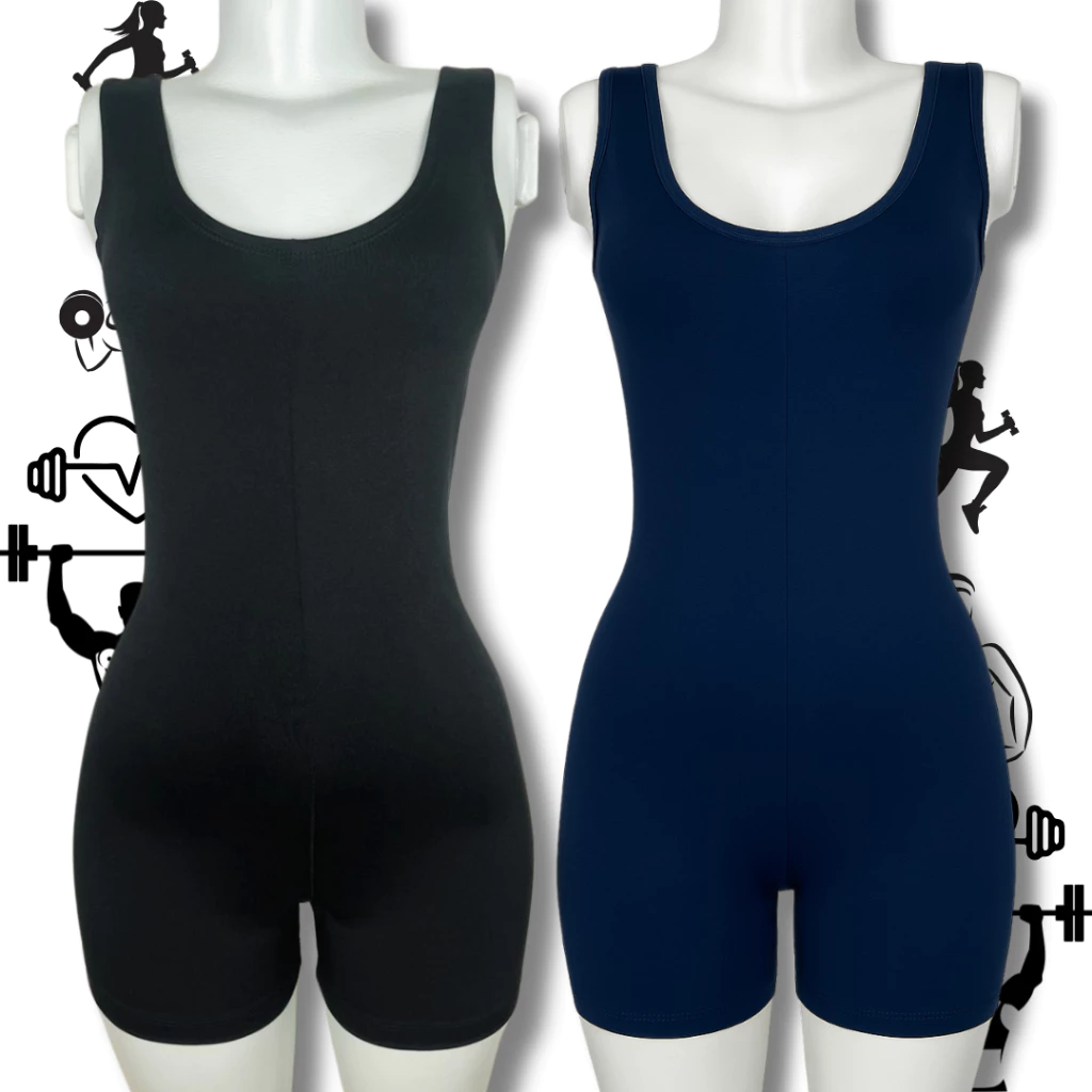 Macacão Fitness Preto/Azul Reforçado Decote Costas Moda Academia Yoga Treino Levanta Bumbum — imagem 1