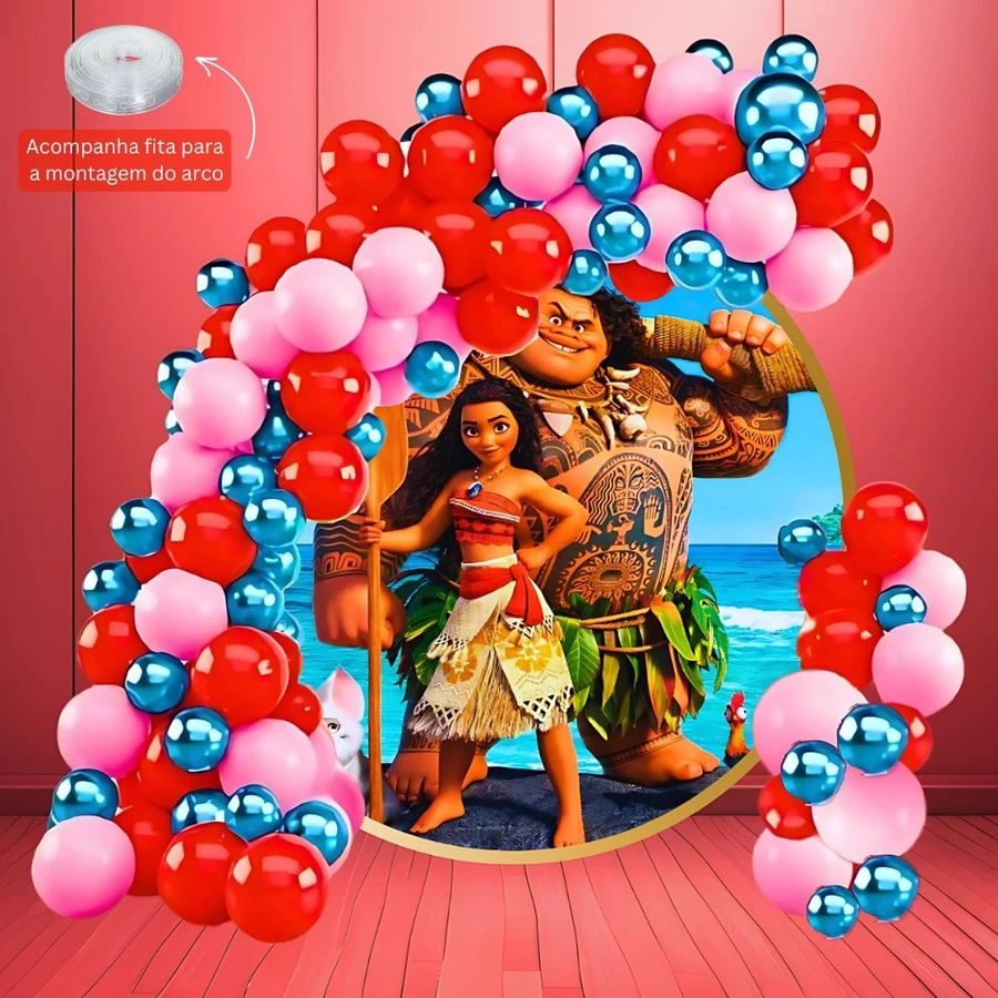 Kit 150 Balões MOANA ROSA 7”+ VERMELHO 7”+ AZUL Metalizado 5” - Balão Bexiga Para Festas KIT82 em Oferta na Shopee