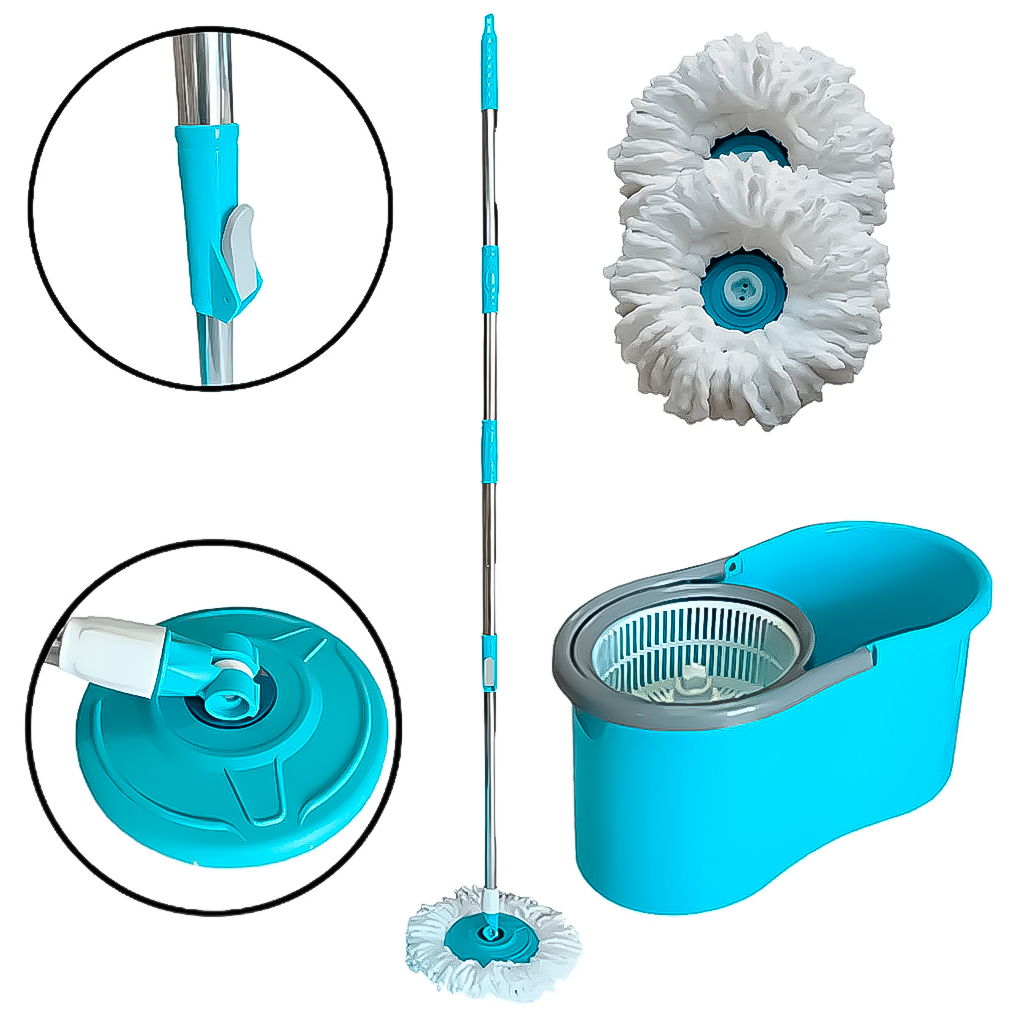 Balde  Mop Giratório Centrifugador Esfregão Multiuso Fácil Prático Com Cesto Limpeza Geral - Home & Living