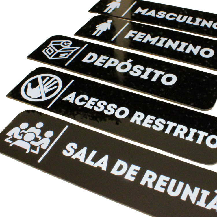 3 Placas de Identificação Personalizadas para Porta em Acrílico 5x20cm