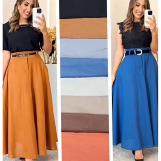 SAIA RODADA LONGA FEMININA ALFAIATARIA MODA EVANGÉLICA CASUAL BÁSICA INVERNO CINTURA ALTA ELEGANTE TENDÊNCIA em Oferta na Shopee