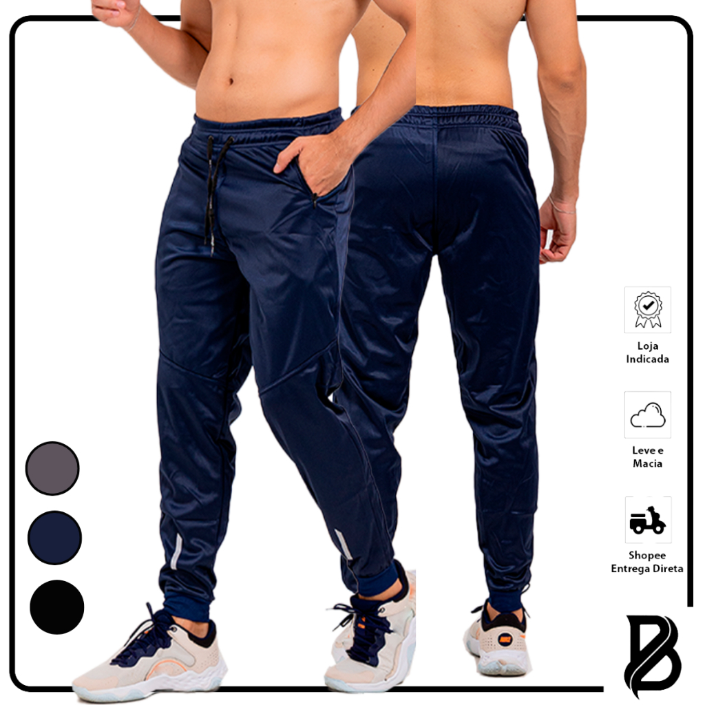 Promoção Calça Masculina Jogger Slim DRYFIT Casual Confortável Bolso C/Zíper e Refletivo