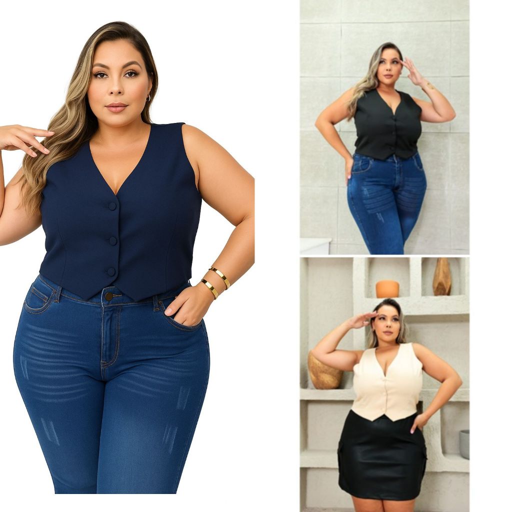 Kit 3 Coletinho Curto Plus Size Feminino Social Com Botões Chic Promoção Melhor Preço