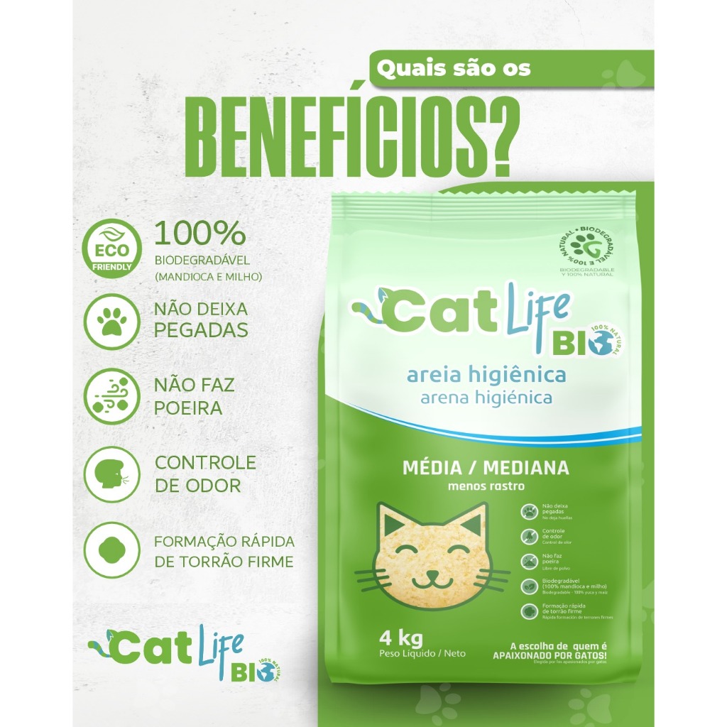 Areia Biodegradável Cat Life Bio Media 4 Kg - Menos Rastro
