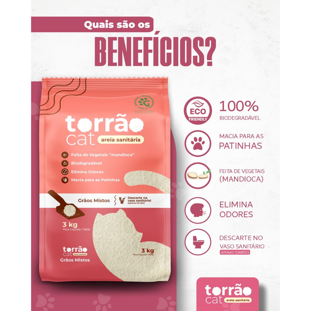 Areia Higiênica Biodegradável Torrão Cat  3kg -  Green Life Pet