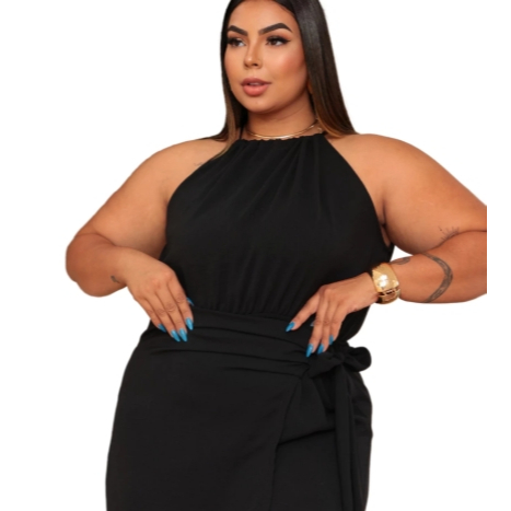 Macaquinho Shorts Saia Plus Size Femininocon amarraçao Duna