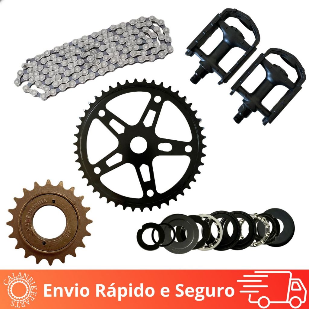 Kit Corrente Sem Marcha Coroa 46D Catraca Centro 45mm + Pedal Relação 1v