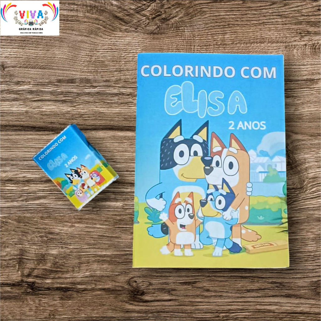 Livro de colorir Bluey - Personalizado - Lembrança de aniversário