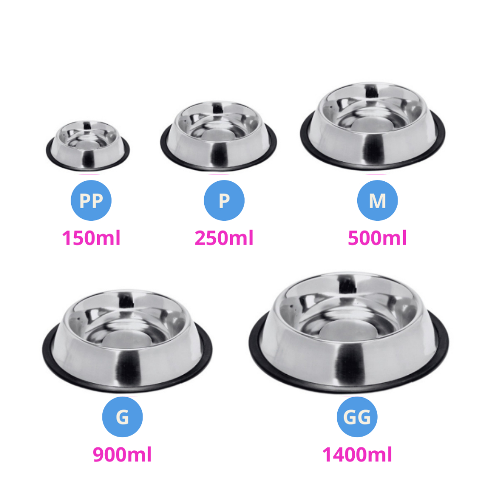 Vasilha Inox Comedouro e Bebedouro Cães e Gatos Resistente Melhor 150ml a 1400ml