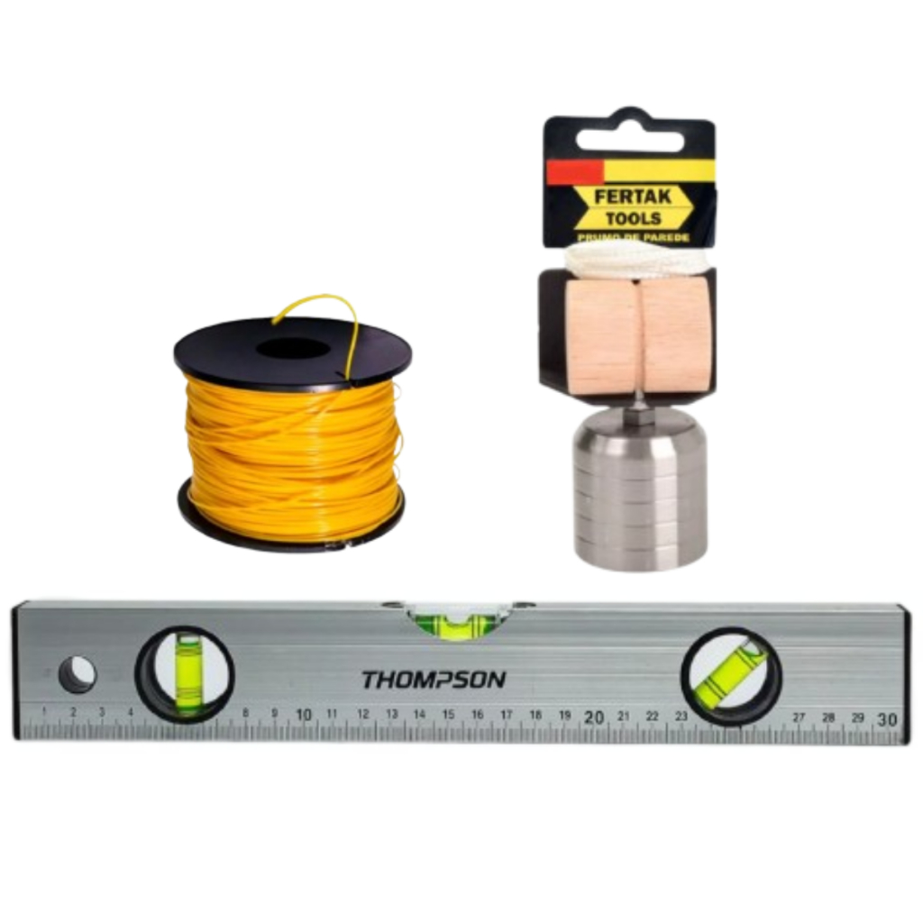 Kit Pedreiro Linha Prumo Nível 30 cm Obra Medição Construção Reforma Kit 3 Peças Profissional