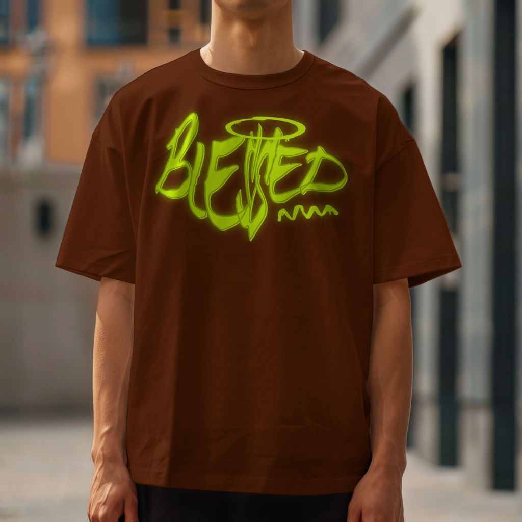 Camiseta Oversized Streetwear Camisa Masculina 100% Algodão Blessed Jesus Abençoado Unissex Cristã