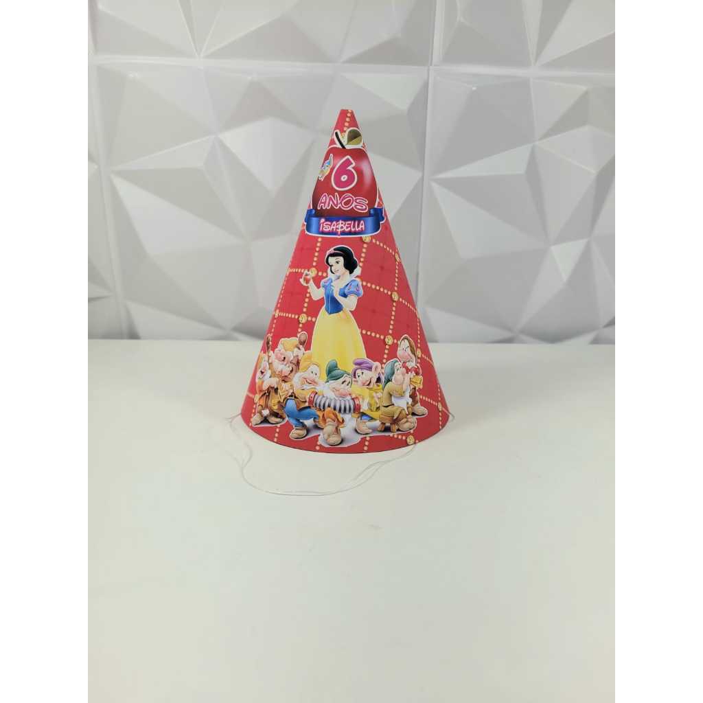 Chapéu de aniversário branca de neve/chapeuzinho de aniversário personalizado/lembrancinha de aniversário