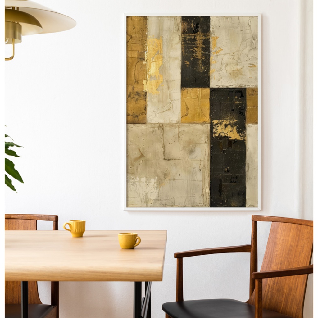 Quadro Abstrato Para Sala Quadro com Moldura e Vidro Quadro Decorativo Quarto Grande Rústico Ouro