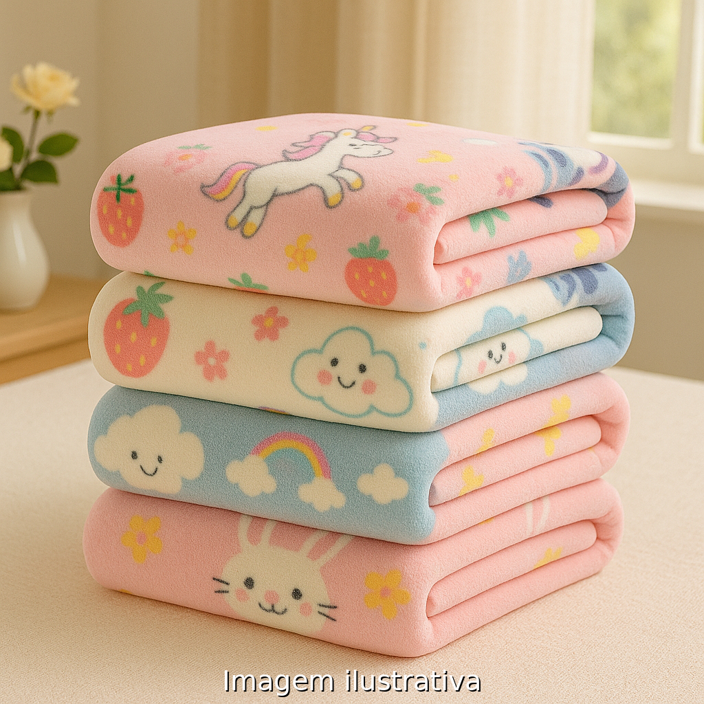 3 Manta Cobertor de Bebe Estampada 1,00 x 0,80m Menina e Menino Cobertinha de Berço