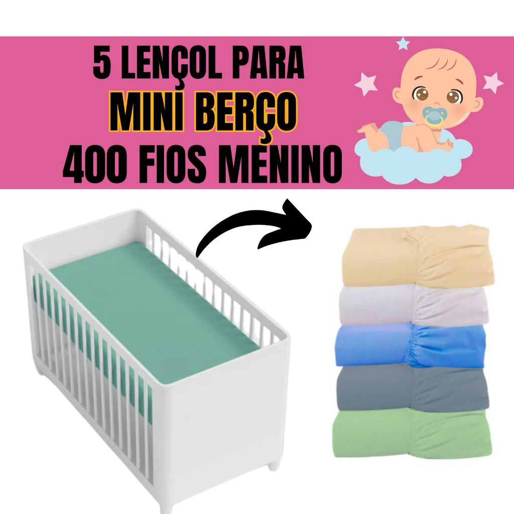 KIT 5 LENÇOL PARA MINI BERÇO 400 FIOS MENINO em Oferta na Shopee