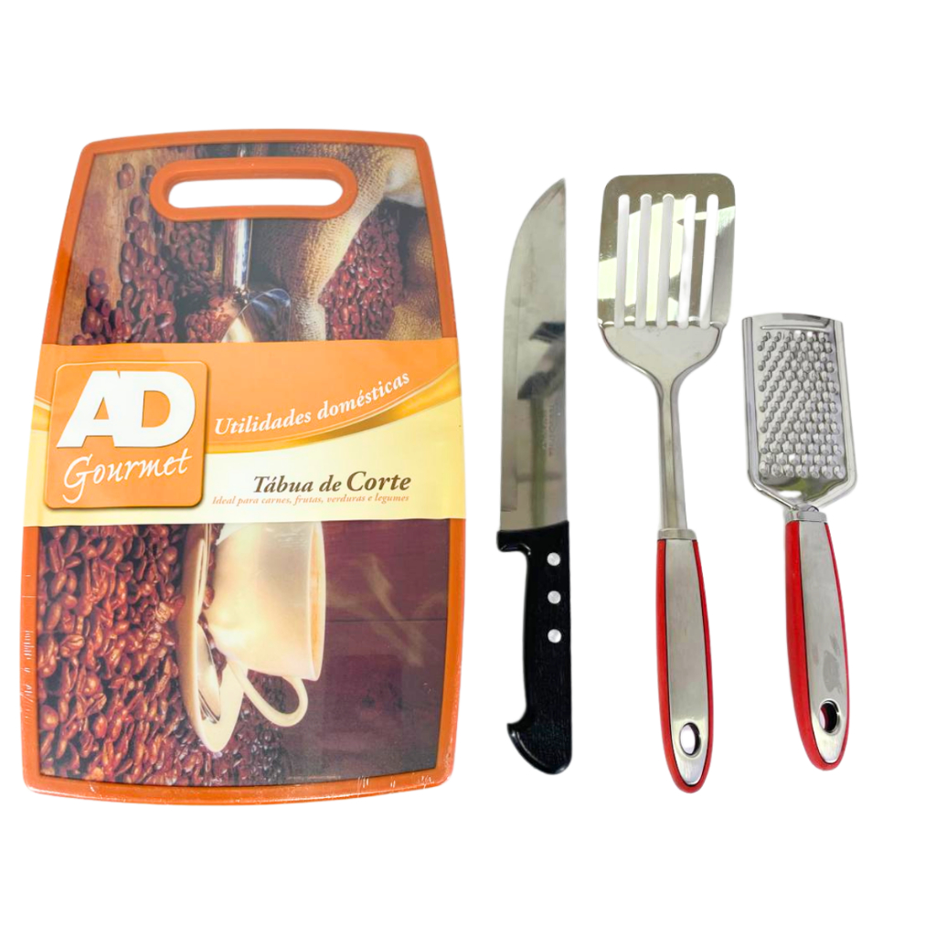 Kit Tábua de Plástico Com Ralador + Espátula + Faca Plenus Aço Inox Tramontina