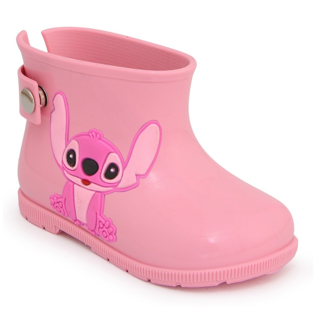 Bota Galocha Infantil Menina Stitch Cano Baixo Impermeável De Chuva