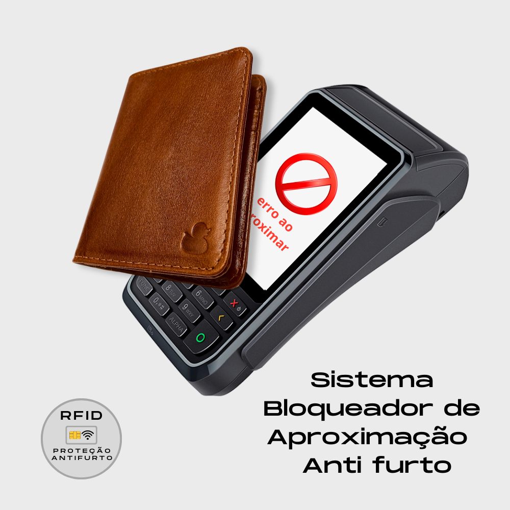 Carteira Masculina Slim Couro Legitimo Rg cnh Sistema RFID ANtifurto, CONTRA FURTOS POR APROXIMAÇÃO.