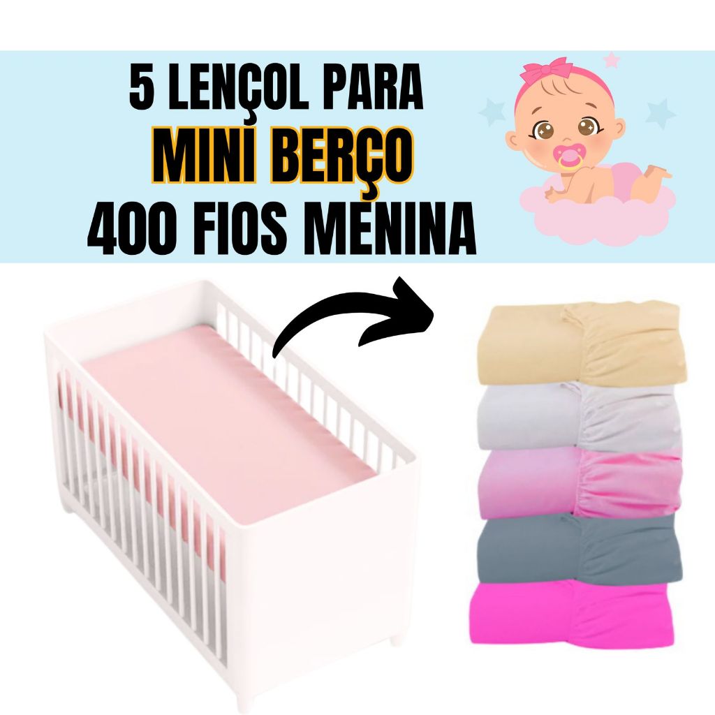 KIT 5 LENÇOL PARA MINI BERÇO 400 FIOS MENINA