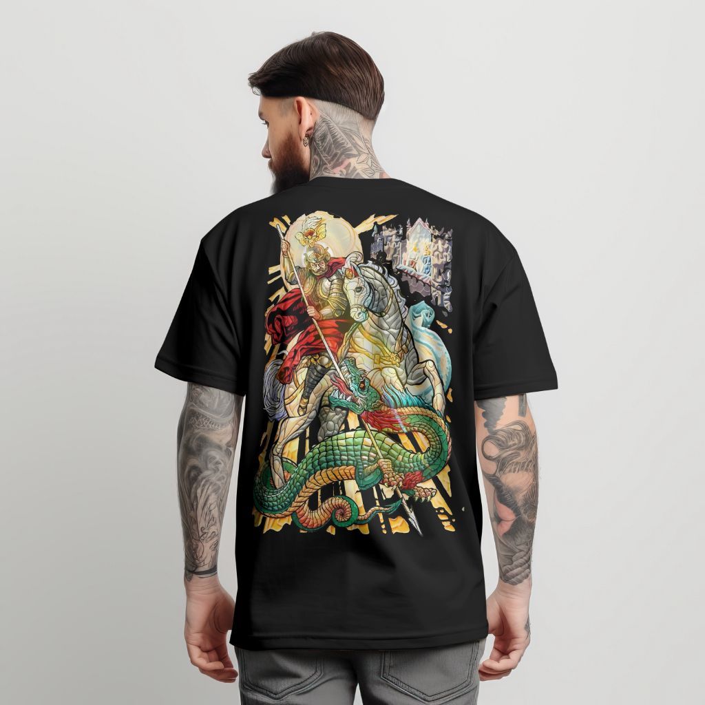 Camiseta Oversized Streetwear Camisa Masculina e Feminina 100% Algodão São Jorge Unissex Cristã