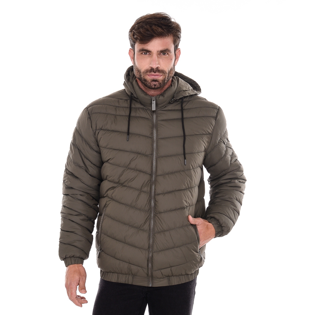 Jaqueta Puffer Nylon Masculina Forrada e CAPUZ Removível