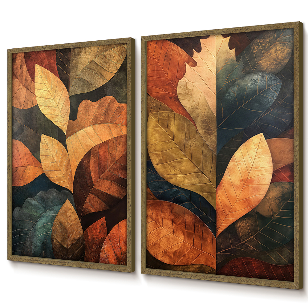 Quadro Folhagem Com Moldura E Vidro Kit 2 Quadros Decorativos Para Sala Quadro Natureza No Outono · foto 2