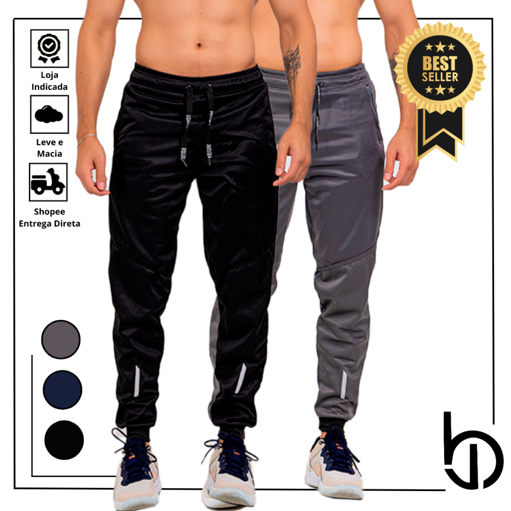 Kit 2 Calças Masculina Jogger Poliéster+ Elastano Costura Reforçada