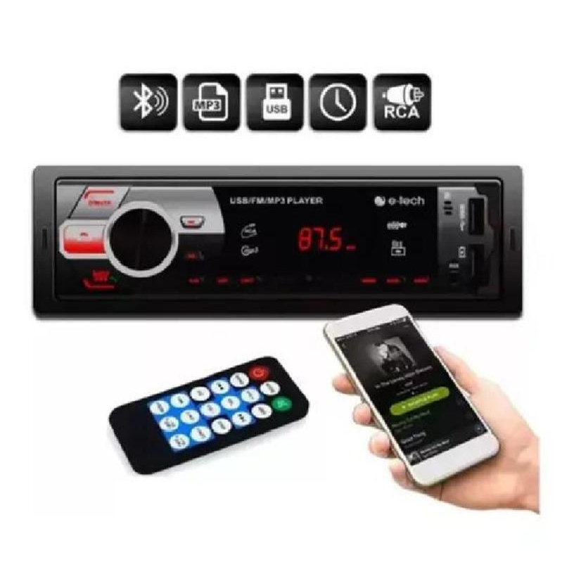 Som Automotivo Radio MP3 Light Bluetooth, 2 Usb, Cartão SD Card Etech