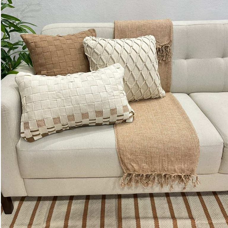Kit de Almofadas Coroa Caramelo Macrame Artesanal Decorativa Algodão Estilo Boho Trançada ...