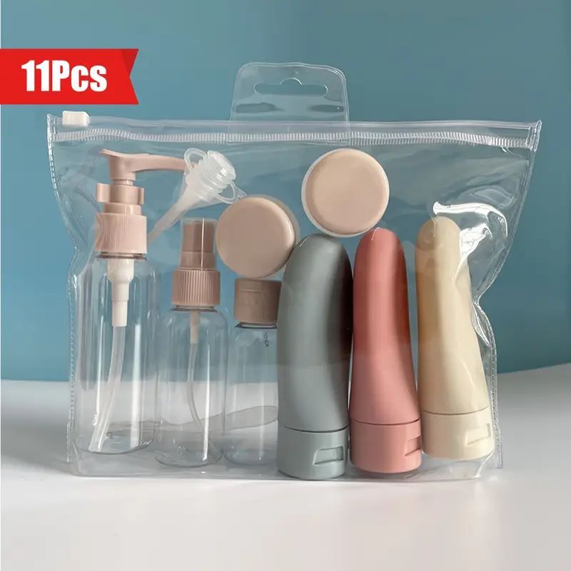 Imagem Kit 11 Peças De Frascos Para Viagem Para Creme Shampoo Loção Cosméticos Pote Higiene Pessoal