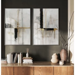 Quadros Decorativos Quarto Sala Quadro Abstrato Grande Para Sala Dupla de Quadros Dourado Neutro