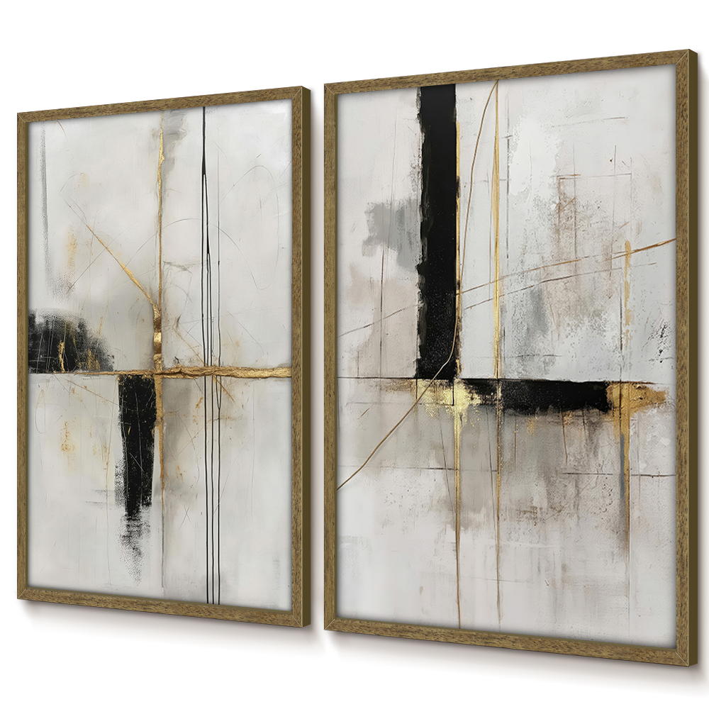 Quadros Decorativos Quarto Sala Quadro Abstrato Grande Para Sala Dupla de Quadros Dourado Neutro · foto 2