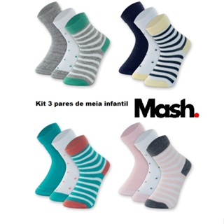 Kit 3 pares de meia Mash kids infantil bebê menino menina em Oferta na Shopee