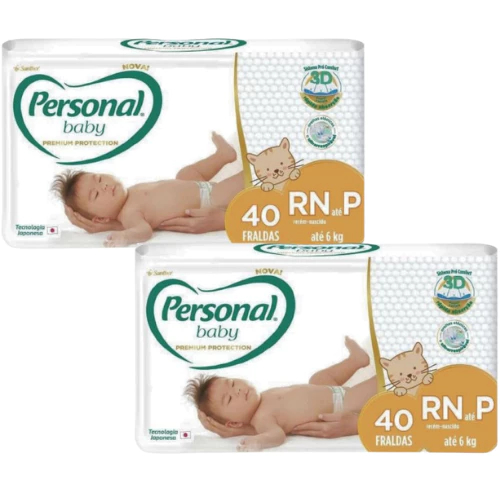 Kit C/2  Fraldas Personal Baby Premium Protection RN a P C/40 até 6kg em Oferta na Shopee