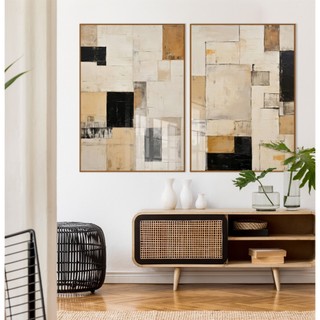 Quadro Abstrato Para Sala Quadro Com Vidro E Moldura Quadro Decoração Quarto Blocos Neutros Duo