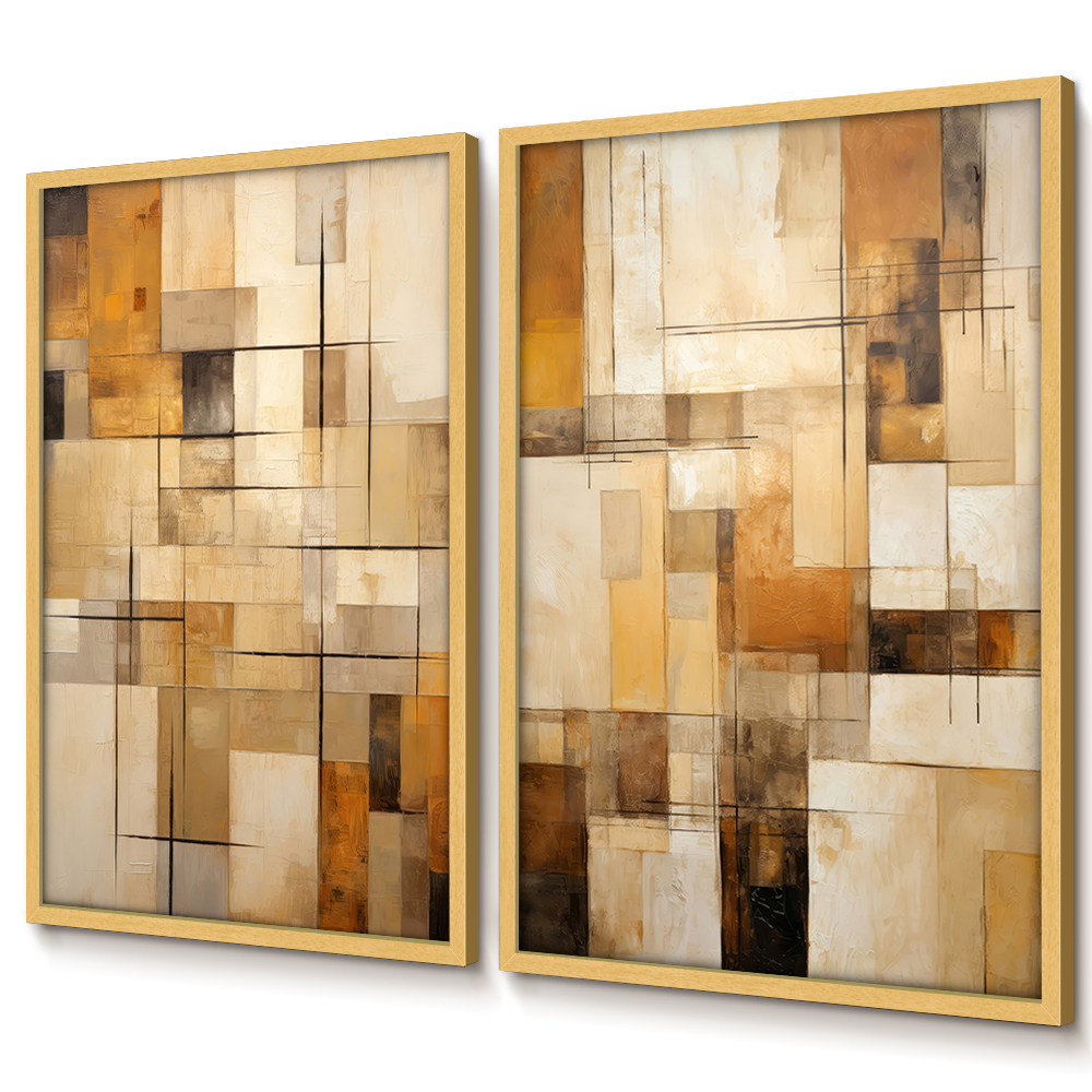 Quadros Decorativos Quarto Quadro Decorativo Sala Abstrato Tons Terrosos Dupla Com Moldura E Vidro · foto 2