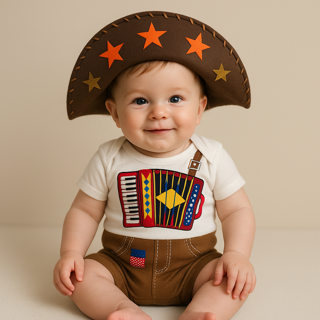 Body Bebê Infantil Menino Mêsversário Temático Festa Junina Sanfoneiro Linha Premium