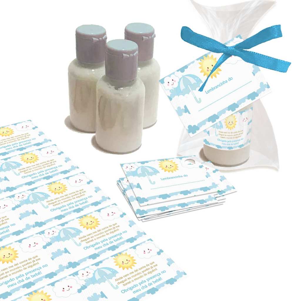 Kit 10 Lembrancinhas mini hidratante chuva de amor Chá de bebê Maternidade