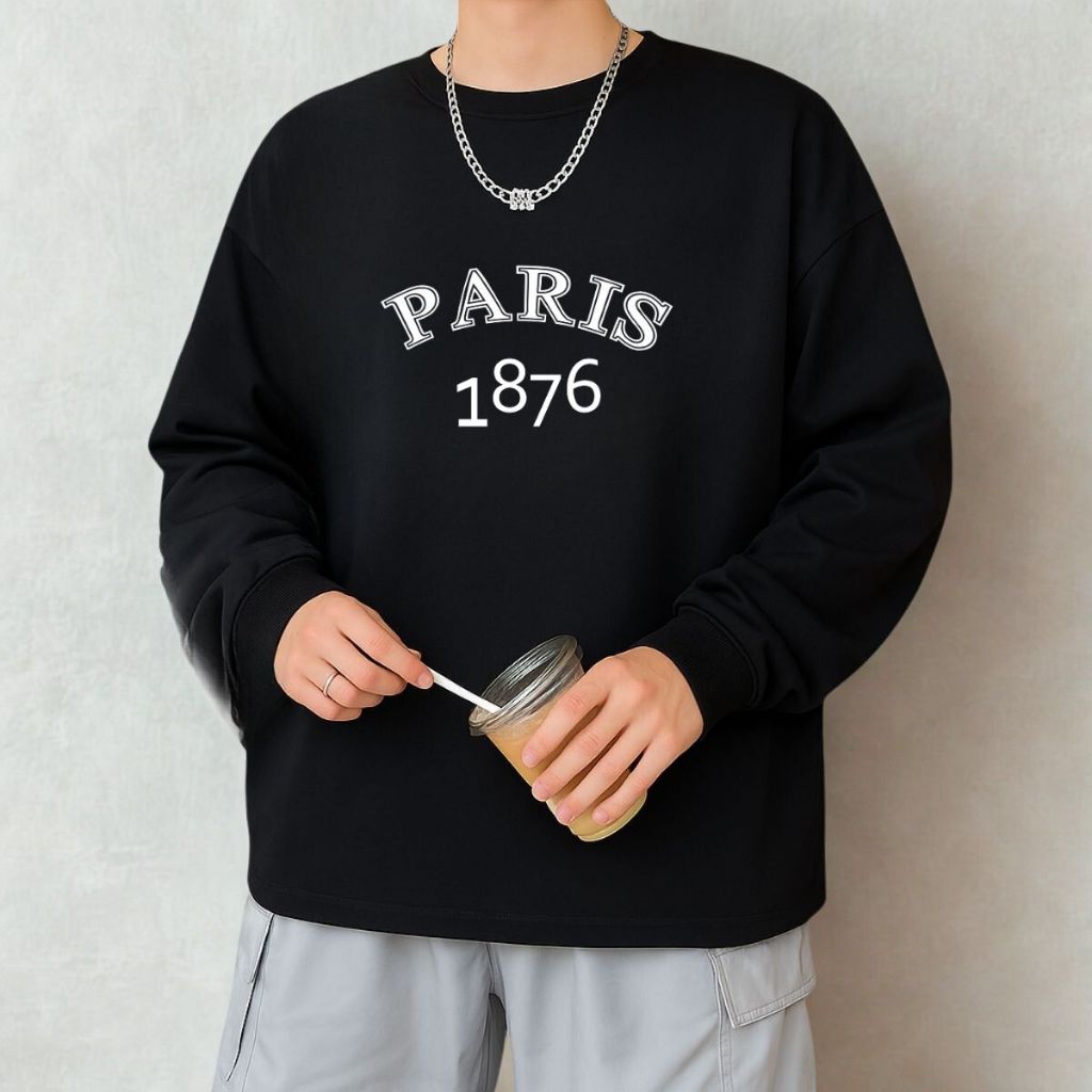 Gola Redonda Moletom Tecido Flanelado Confortável Paris Estampa Estilosa Com Ribanas Algodão Premium Quentinho