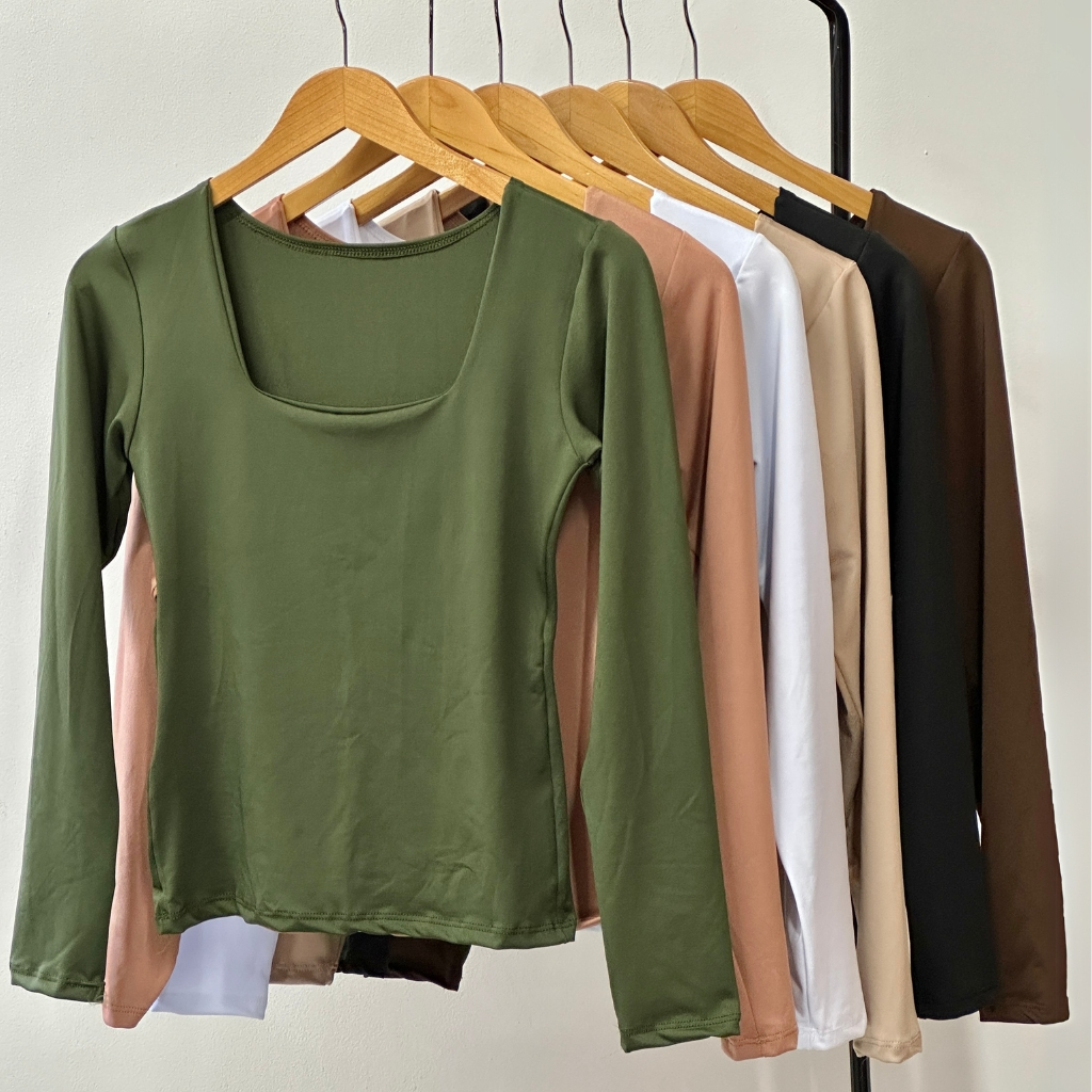 Blusa feminina básica suplex decote Gola quadrado manga longa moda inverno