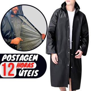 Capa De Chuva Com Capuz Impermeável Feminina Masculina Forrada Preta