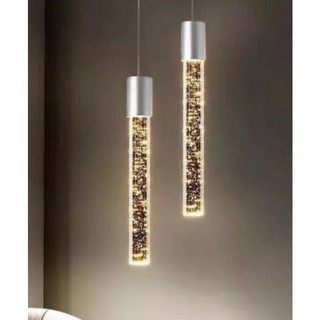 Pendente cristal vidro tubo 20cm  7W PRATA (3 cores de luz)
