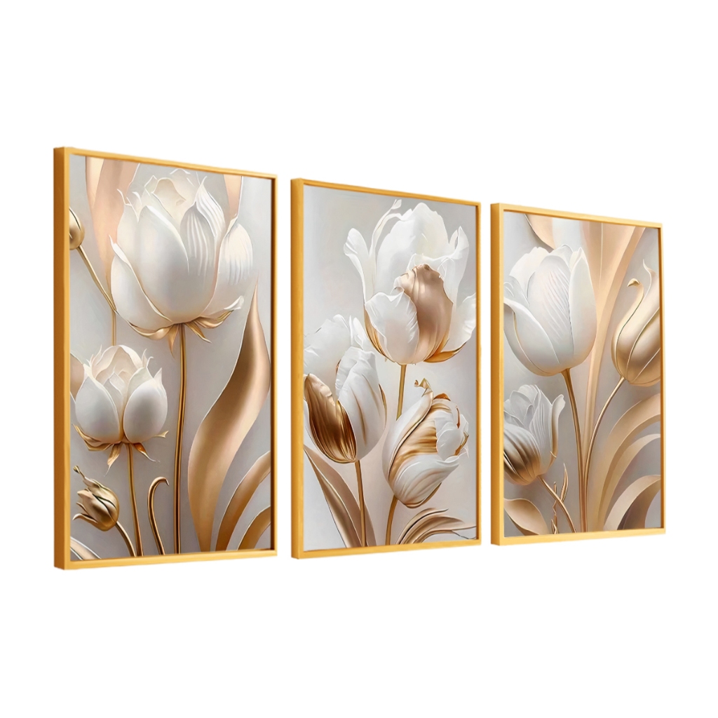 Quadros Decorativos Com Moldura Vidro 50x70 Grande Para Sala Quarto Escritório Flores Luxo