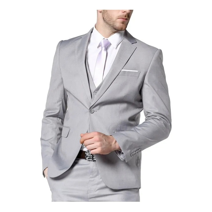 Terno Slim Masculino Corte Italiano  - Cinza Claro - Paleto+Calça - Envio Imediato -
