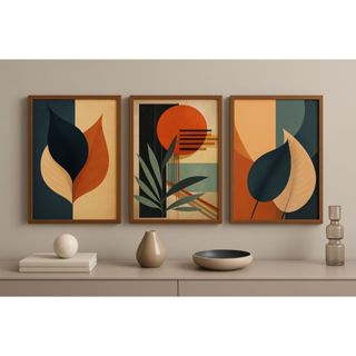 Quadro Decorativo 3 Peças Boho Abstrato Folhagem Minimalistas Tons Neutros Decoração Para Casa em Oferta na Shopee